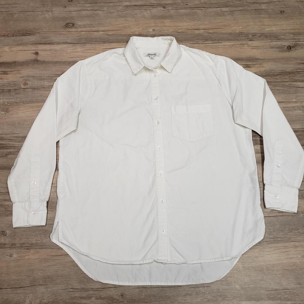 Madewell Shirt Womens Small White Twill Long Sleeve Button Up Relaxed Fit Top